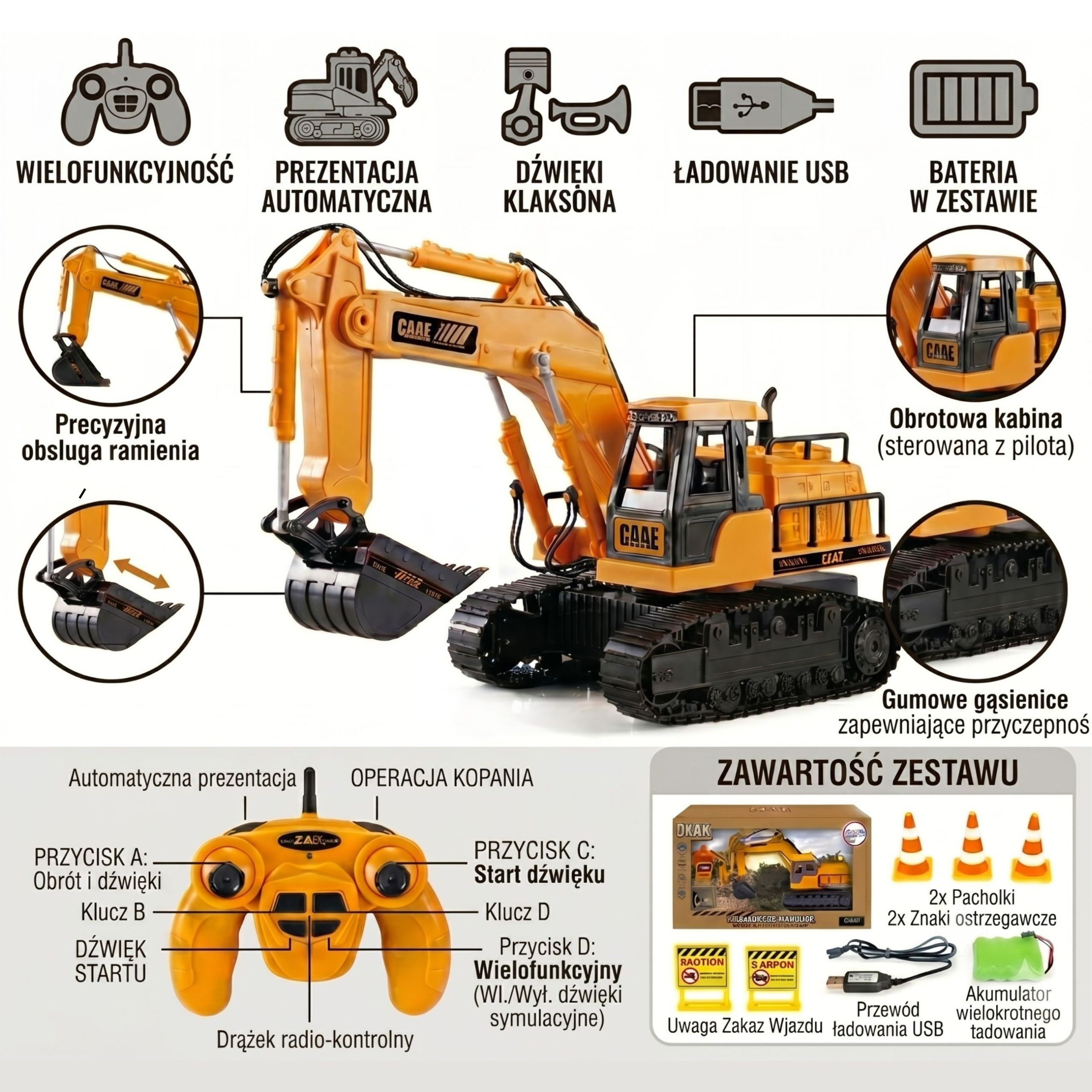 WOOPIE Large Remote Controlled Excavator on Tracks 7 Functions Sound + Acc. - Slika 8