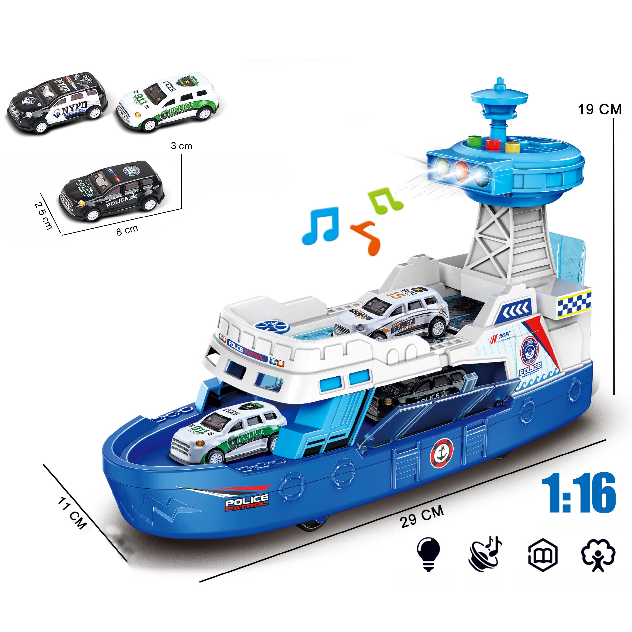 WOOPIE Interactive Police Patrol Boat - Scale 1:16 + 3 cars - Slika 7