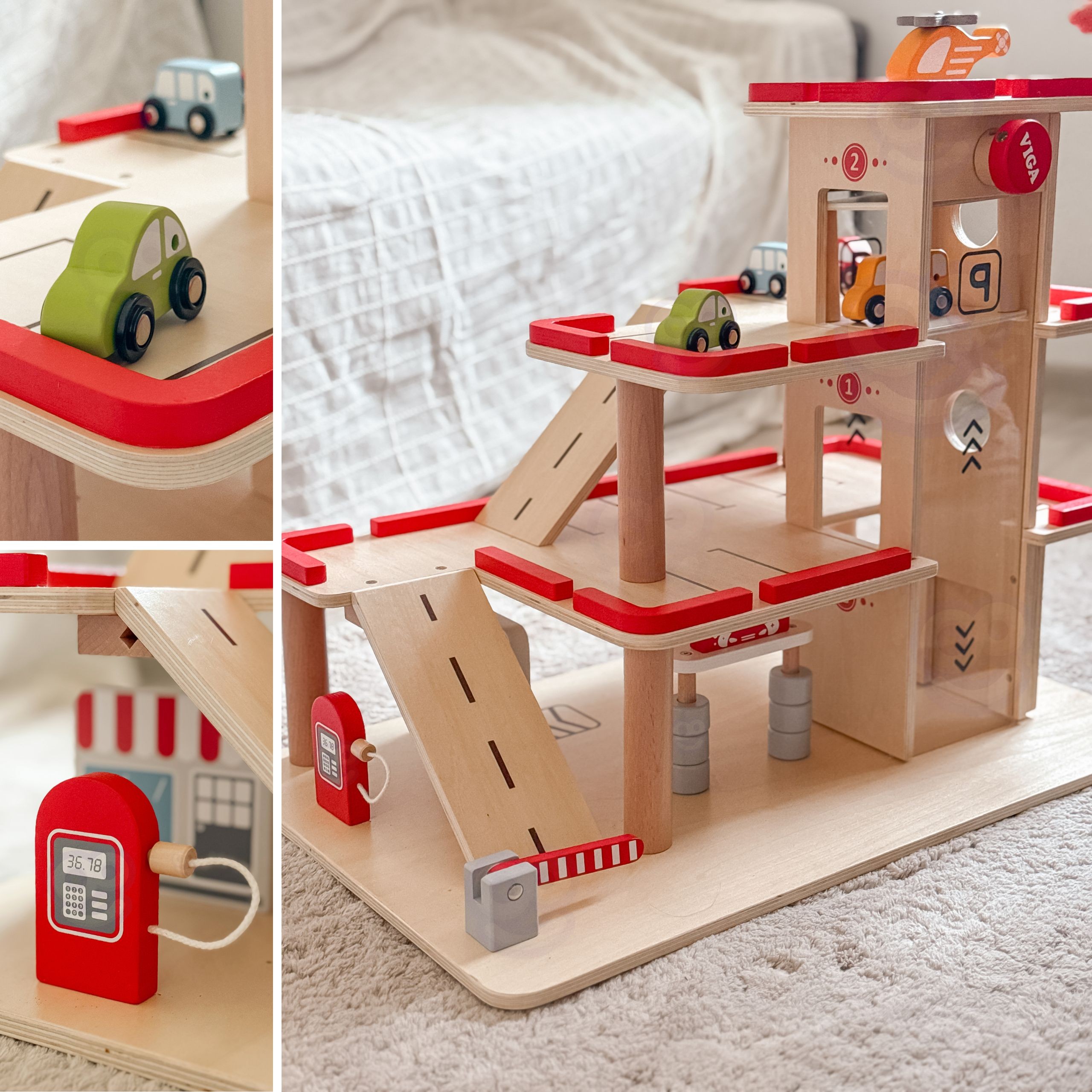 VIGA Wooden Parking for Cars with Elevator for 4 Cars and Helicopter - Slika 8