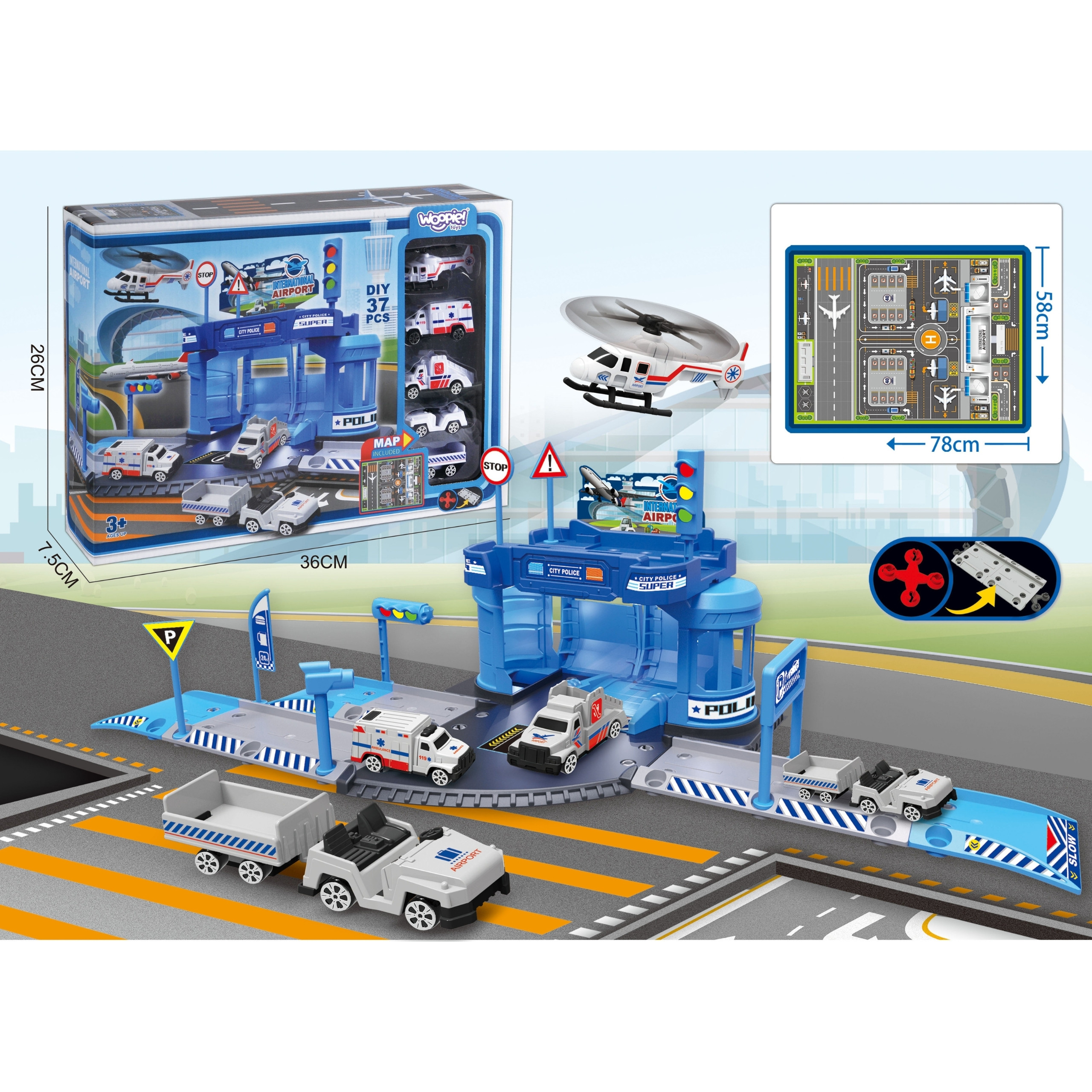 WOOPIE Theme Set: Airport Police Station with Cars and Helicopter, 37 pcs. - Slika 5