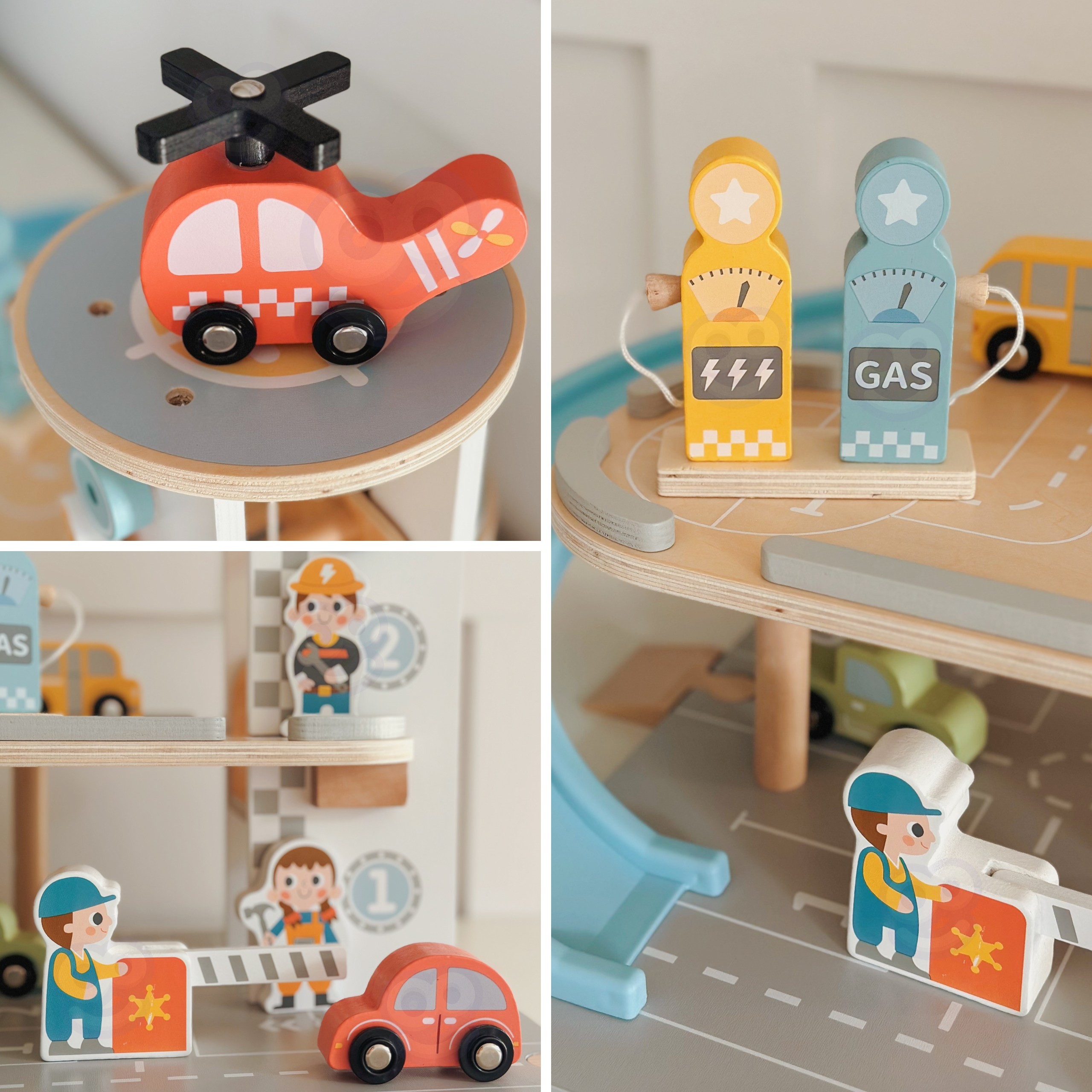 WOOPIE GREEN Wooden Parking Garage 2 in 1 Gas Station with Cars and Figures 12 pcs FSC - Slika 4