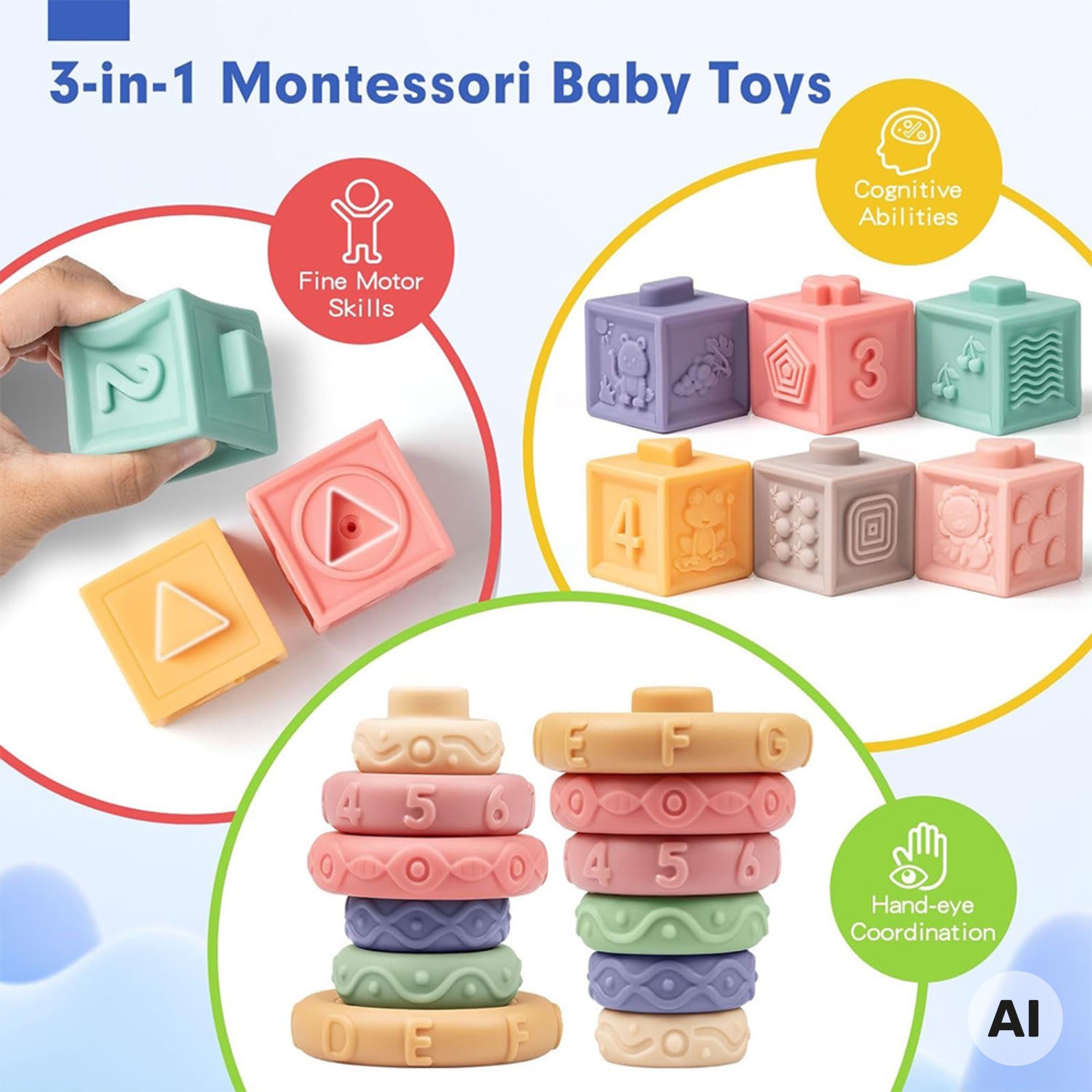 WOOPIE BABY Soft Sensory Blocks Teethers 23 pcs. - Slika 2