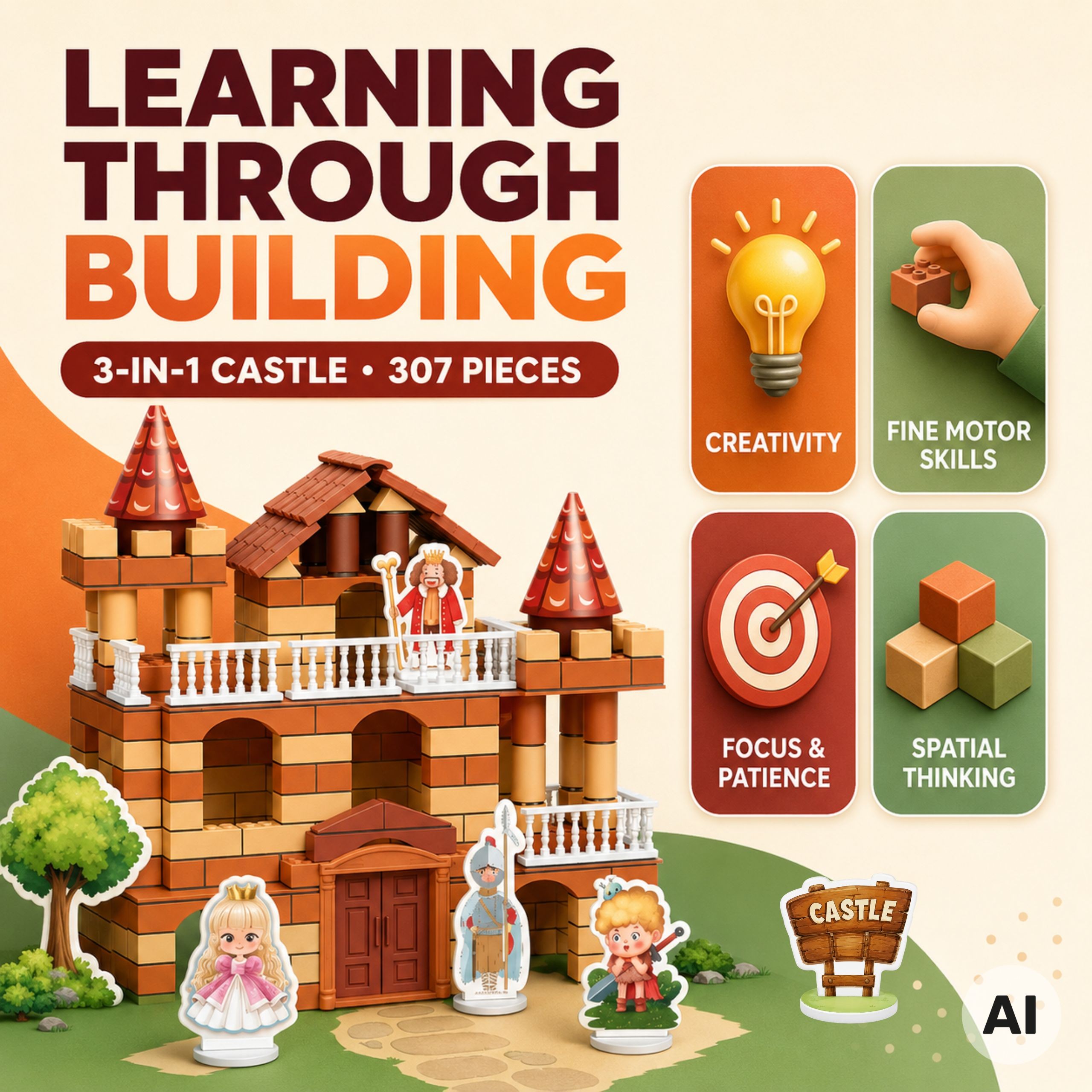 3-in-1 Brick Castle 307 Pieces Figures DIY Construction Set for Kids - Slika 3