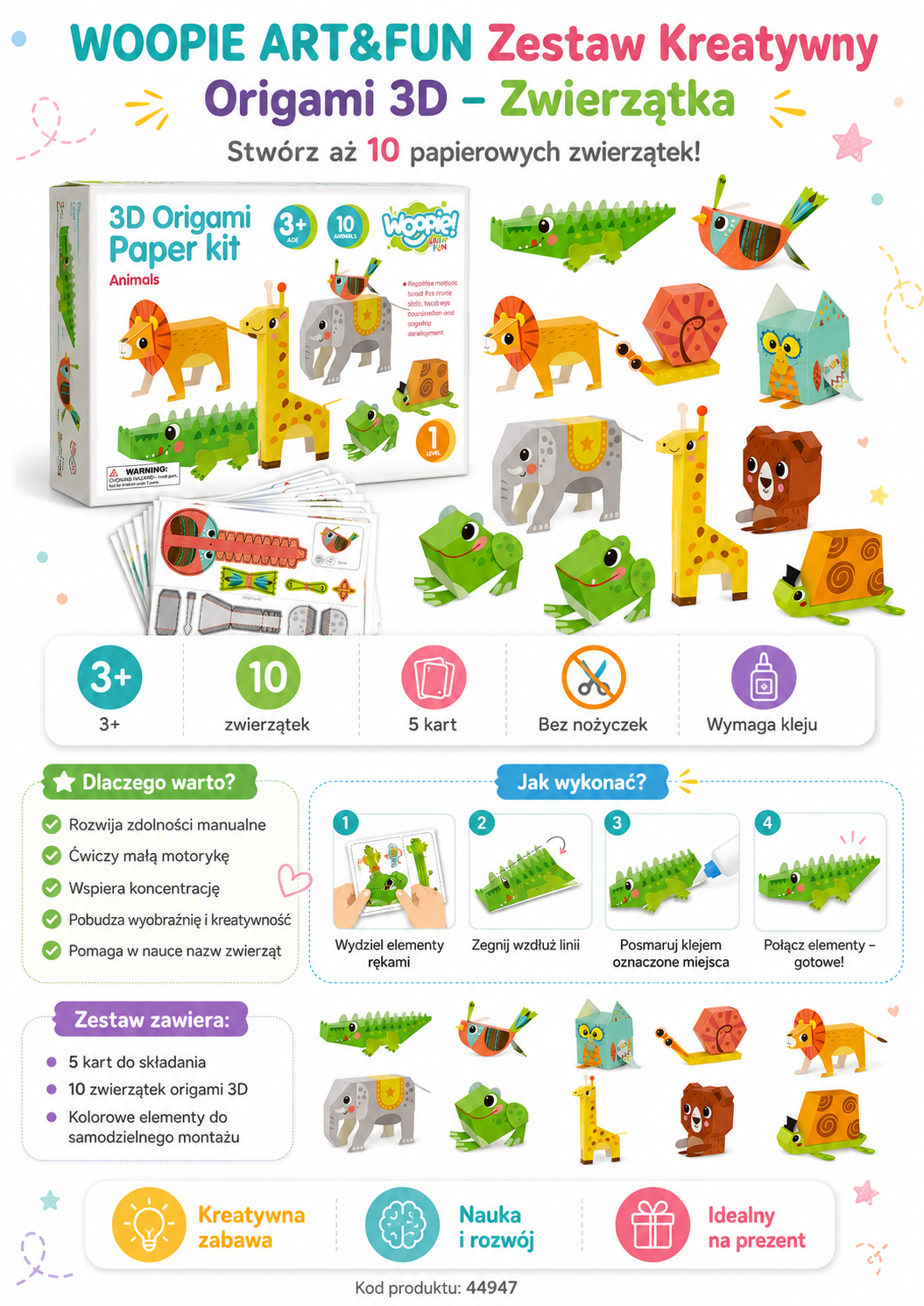 WOOPIE ART&FUN DIY 3D Origami Creative Kit 10 Animals - Slika 2
