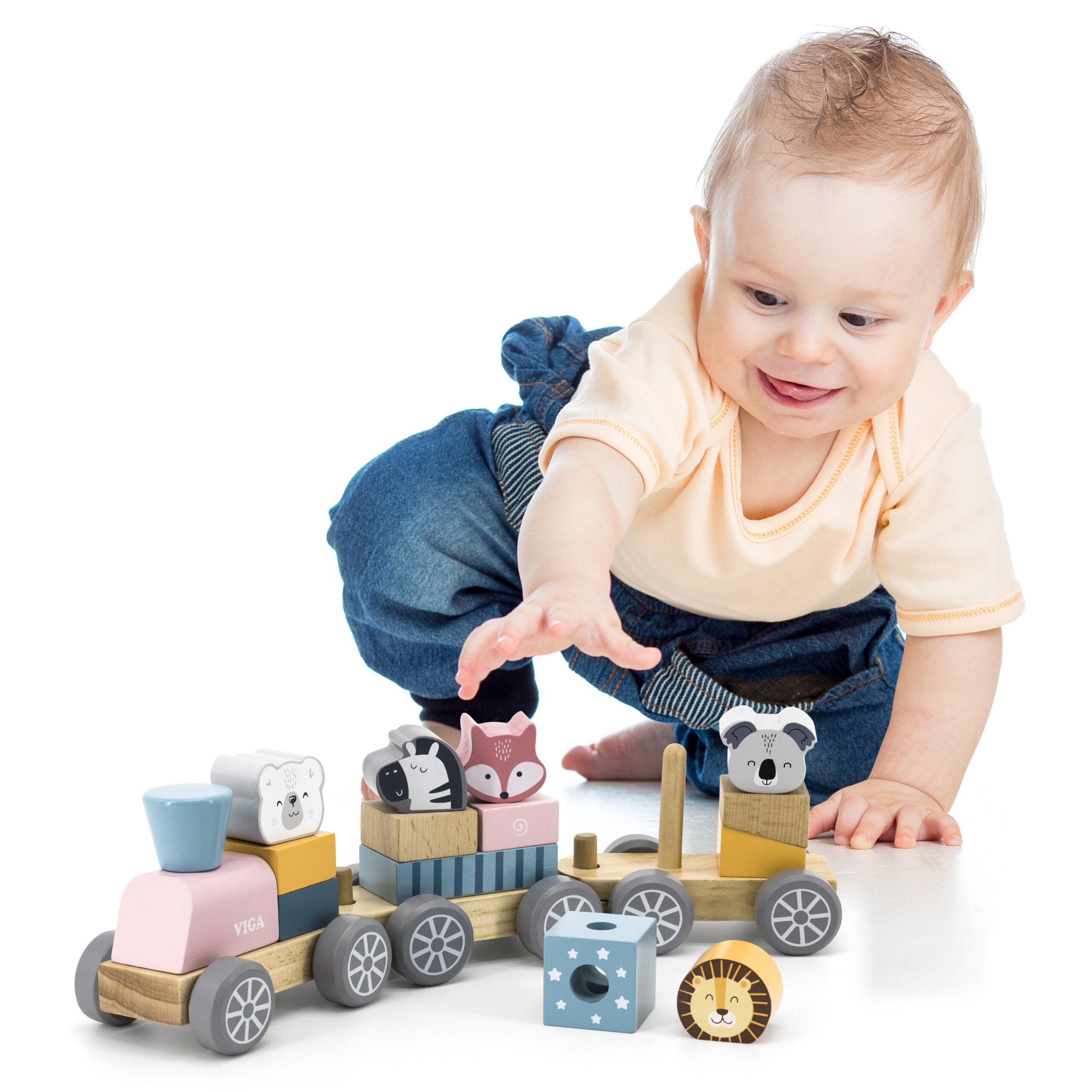VIGA PolarB Wooden Train with Carriages and Animals for Montessori Stacking - Slika 6