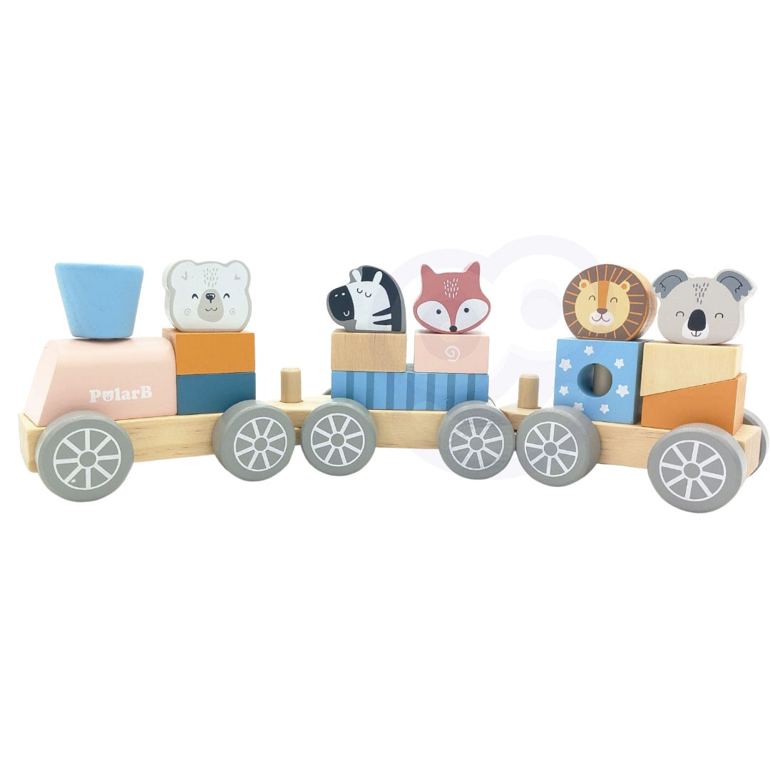 VIGA PolarB Wooden Train with Carriages and Animals for Montessori Stacking - Slika 7