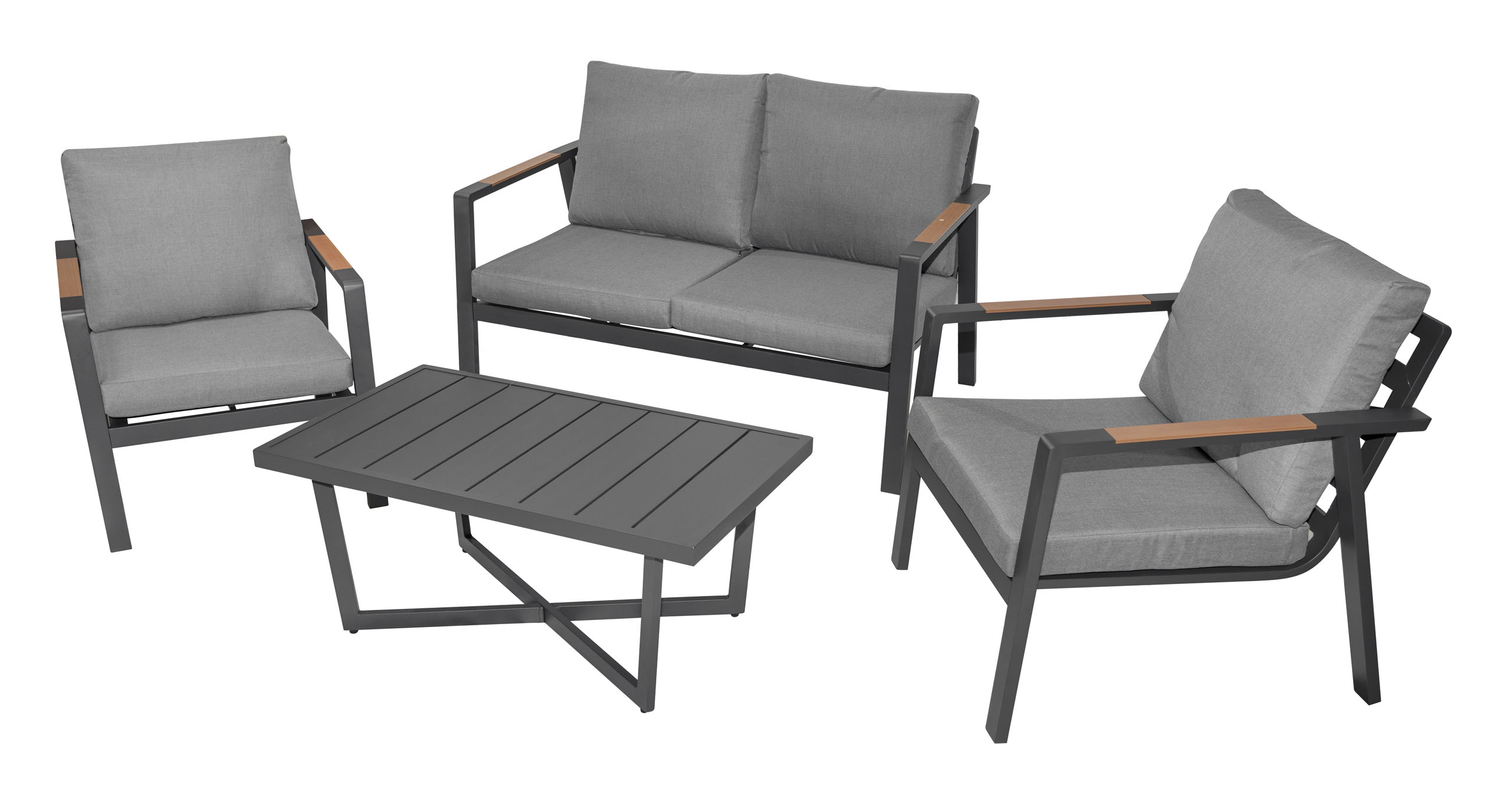 Aluminum Garden Furniture Sofa + Two Armchairs + Table