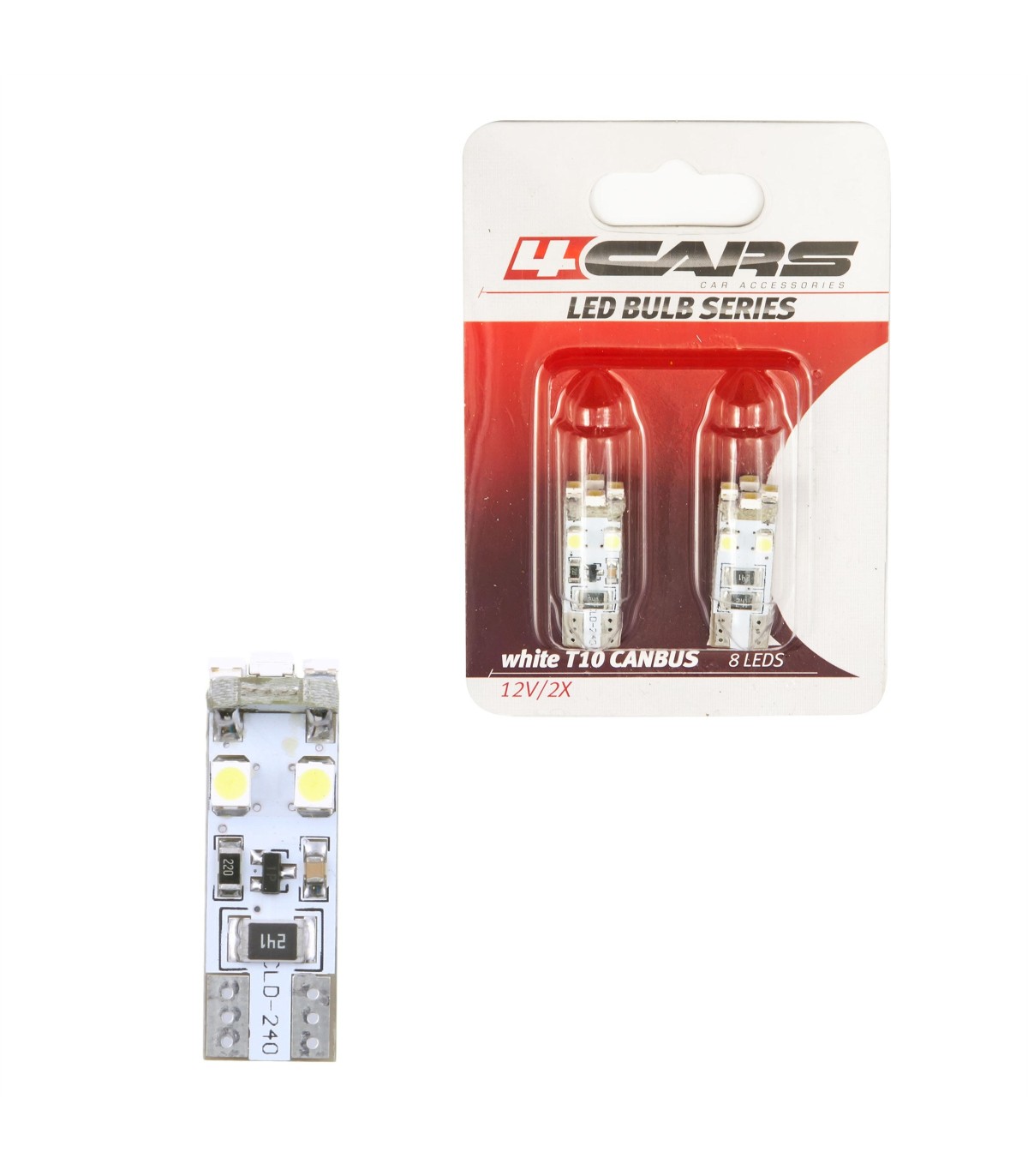 4CARS LED car bulb 8LED 12V 3528SMD CANBUS T10 white