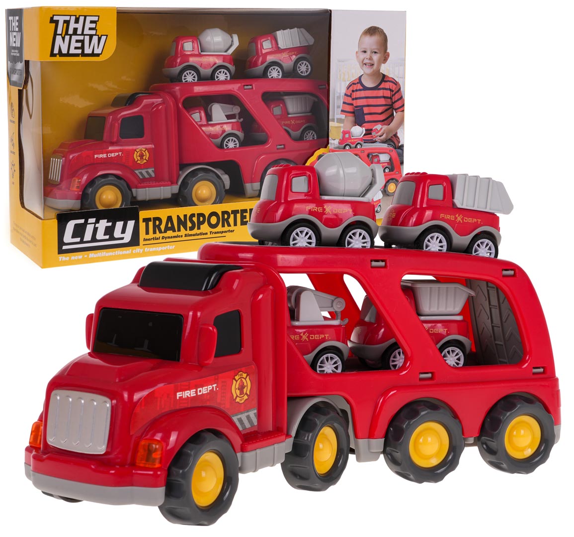 Set of Vehicles: Tow Truck + Fire Trucks
