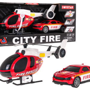 Helicopter + Fire Department Car Set