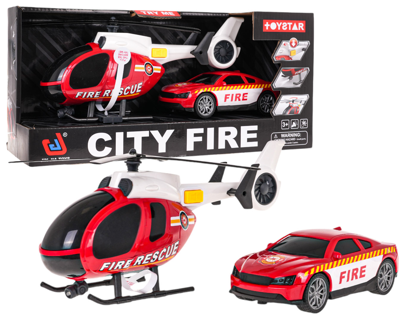 Helicopter + Fire Department Car Set