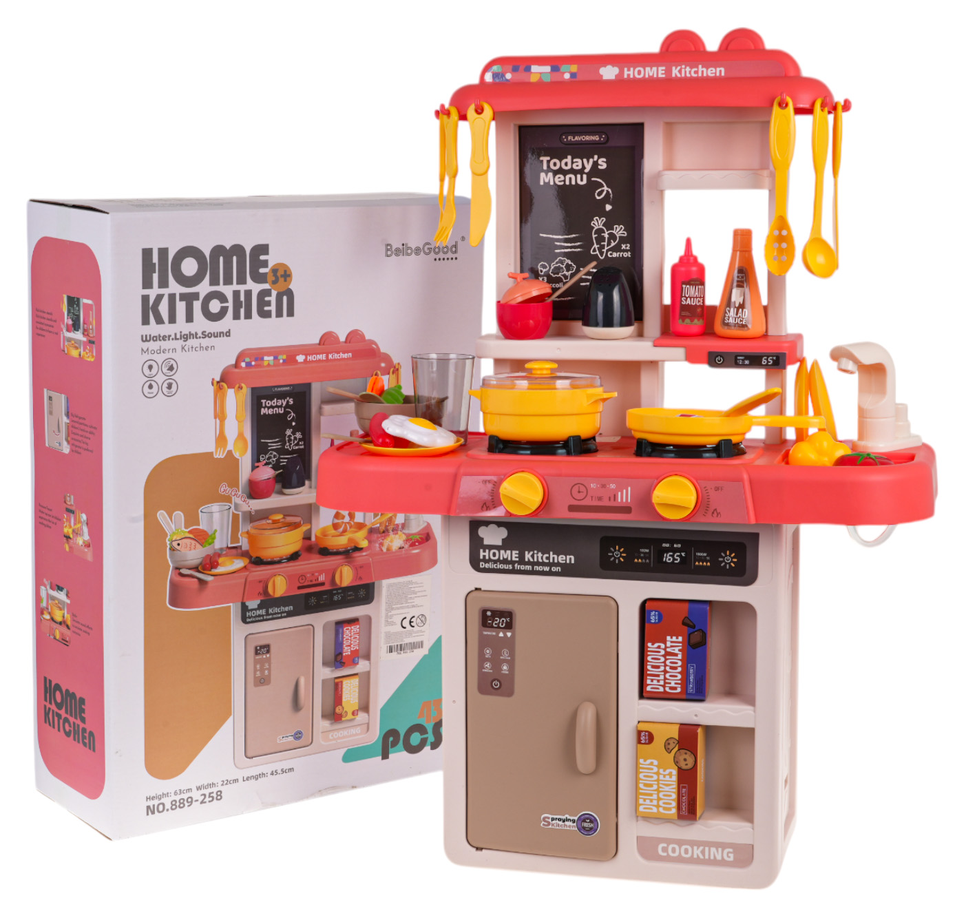 Kitchen Kitchenette with Light Function 43 pieces. Pink