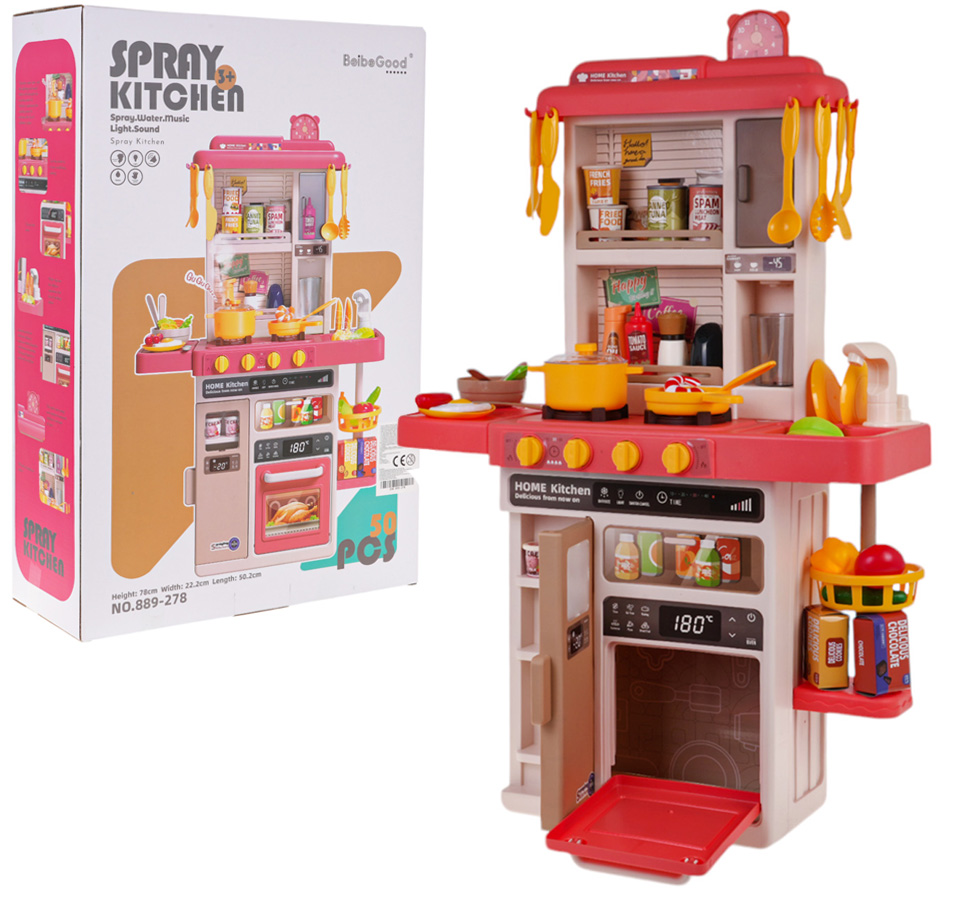 Kitchen Kitchenette with Light, Sound and Water Function 50 pieces. Pink