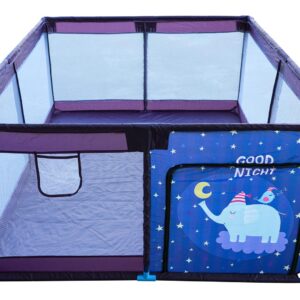 Soft Baby Playpen Rectangle Night Elephant