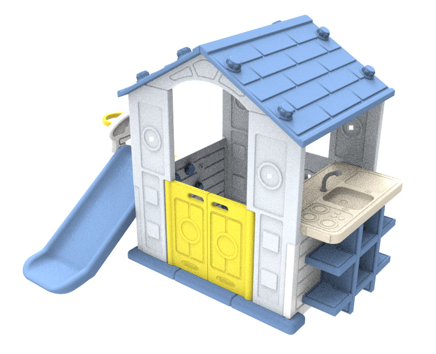 House With Slide And Sink Blue Roof