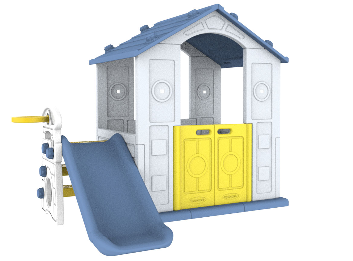 3in1 Garden House for Children Blue Roof + Slide + Basketball