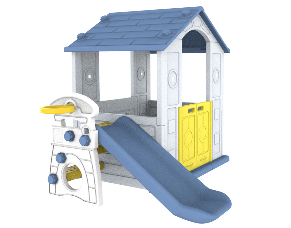 3in1 Garden House for Children Blue Roof + Slide + Basketball