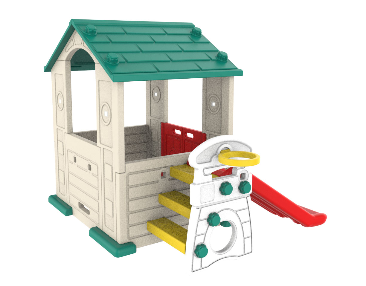 3in1 Garden House for Children Green Roof + Slide + Basketball