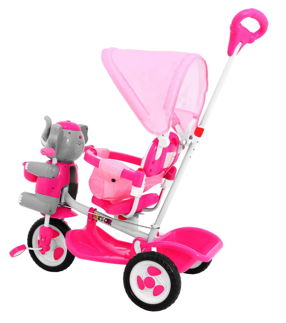 3-wheeled children's bike Elephant Pink + Sounds + Roof + Barrier + Footrest + Handle + Storage