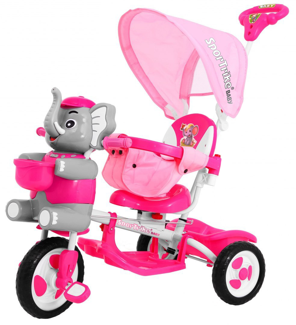 3-wheeled children's bike Elephant Pink + Sounds + Roof + Barrier + Footrest + Handle + Storage
