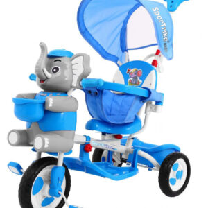 3-wheeled Blue Elephant Children’s Bike + Sounds + Roof + Barrier + Footrest + Handle + Storage