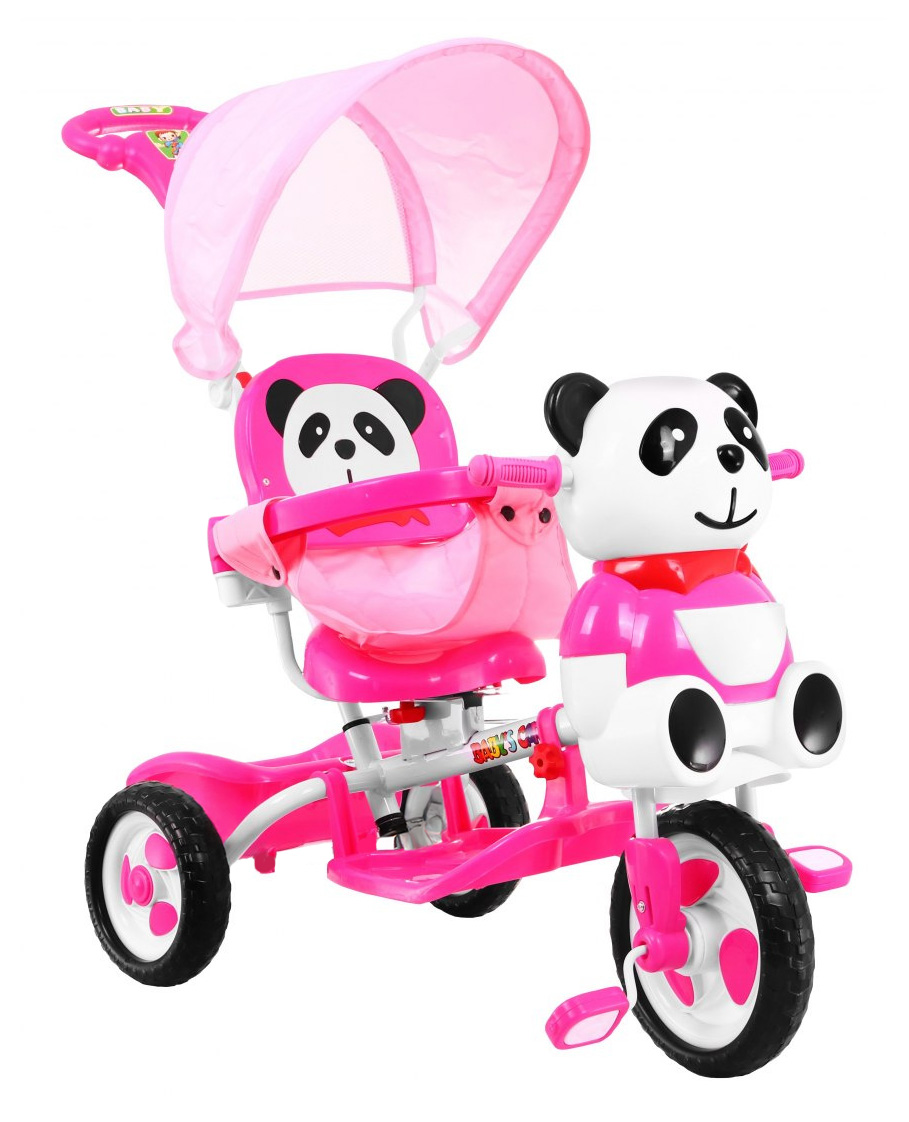 3-wheeled Panda Bike for Kids Pink + Sounds + Roof + Barrier + Footrest + Handle + Storage