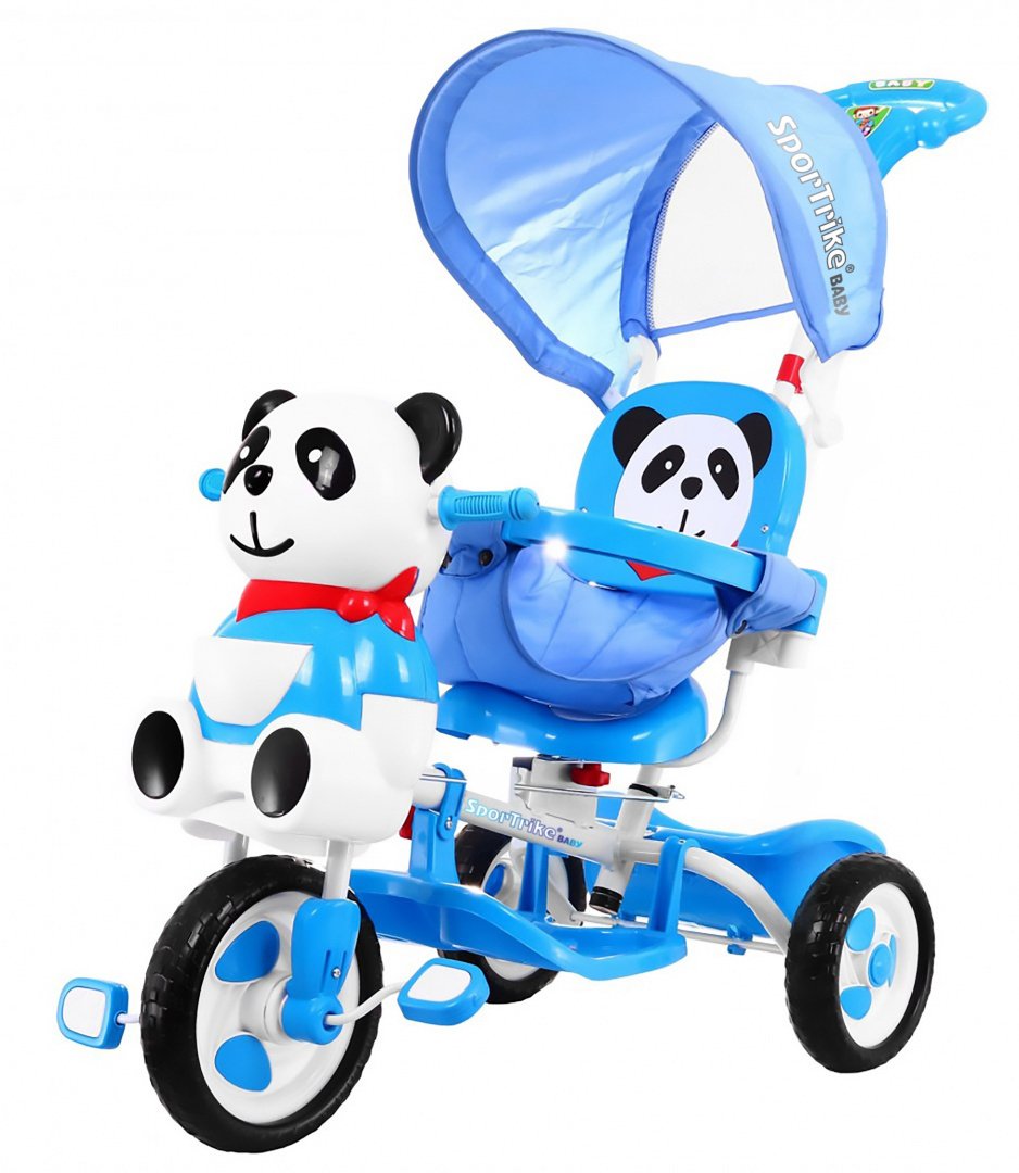 3-wheeled Panda Blue Children's Bike + Sounds + Roof + Barrier + Footrest + Handle + Storage