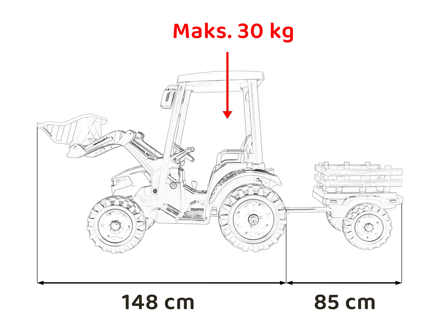 MEGA D68 Tractor Vehicle With Trailer Green