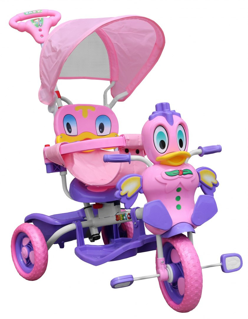 3-wheeled Purple Duck Kids Bike + Sounds + Roof + Barrier + Footrest + Handle + Storage