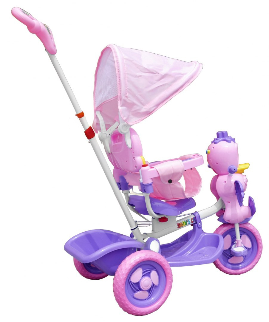 3-wheeled Purple Duck Kids Bike + Sounds + Roof + Barrier + Footrest + Handle + Storage