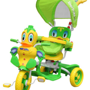 3-wheeled Green Duck Children’s Bike + Sounds + Roof + Barrier + Footrest + Handle + Storage
