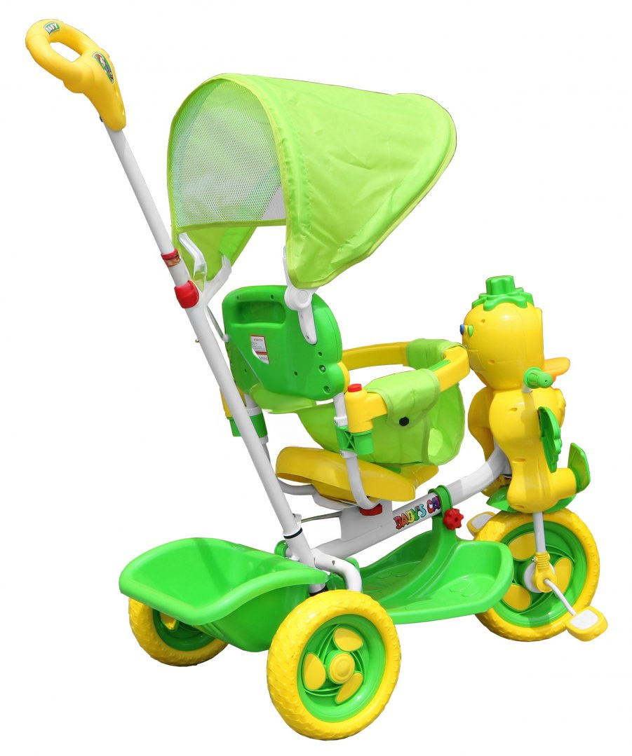 3-wheeled Green Duck Children's Bike + Sounds + Roof + Barrier + Footrest + Handle + Storage