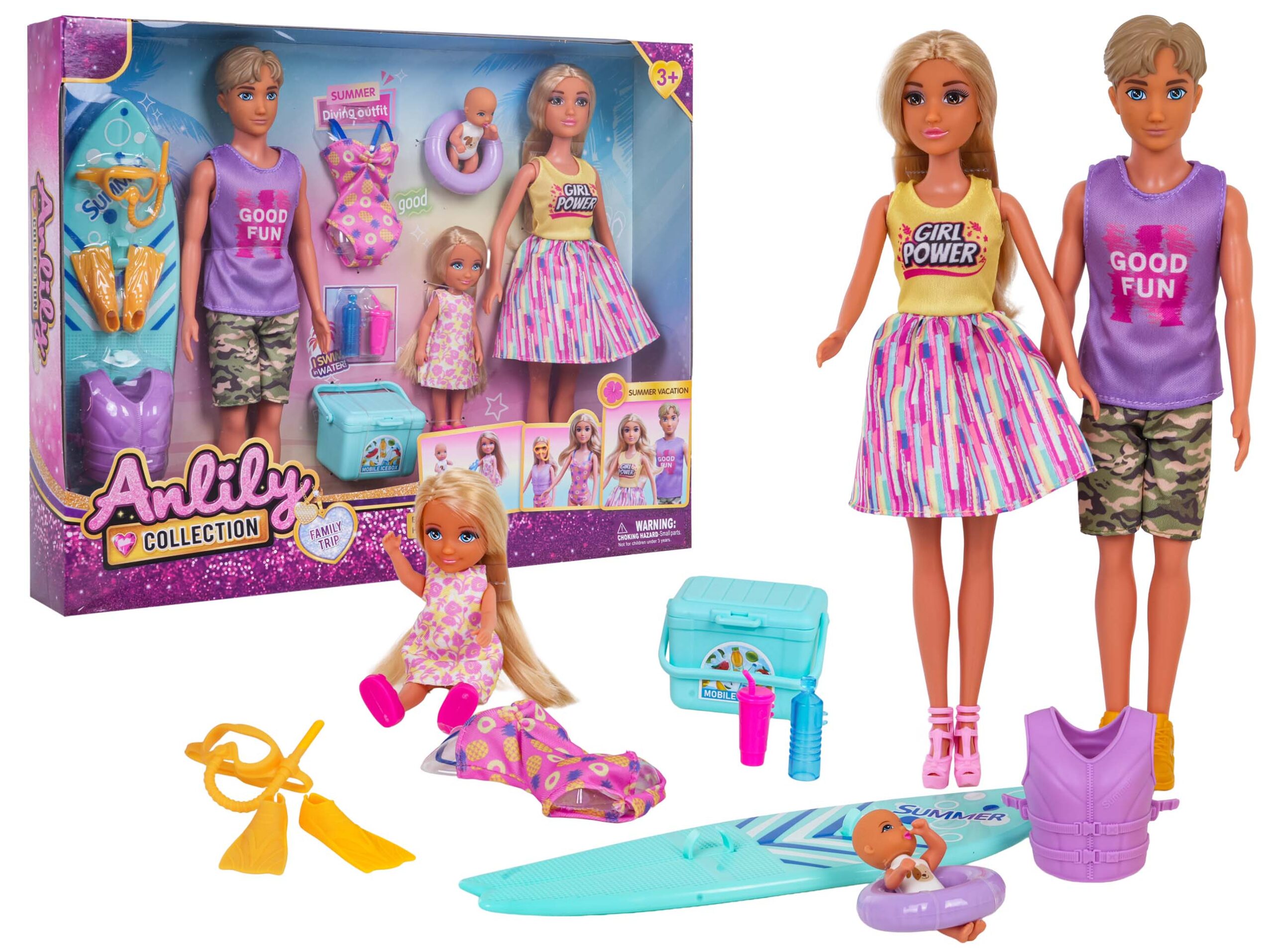 Doll Set, Family on Vacation + Accessories