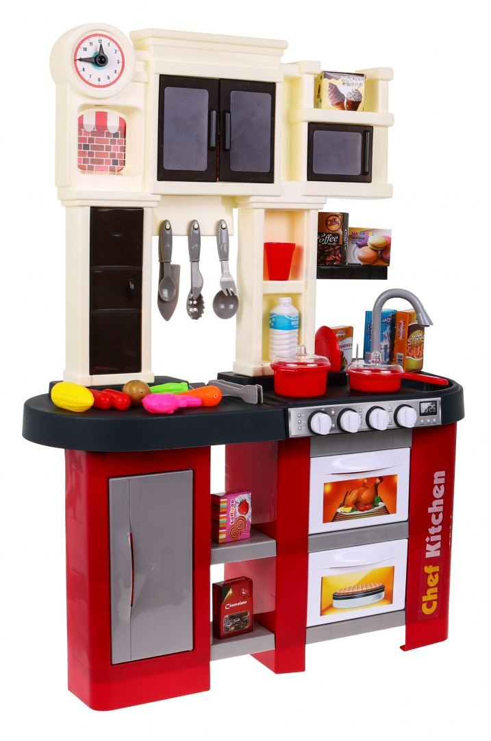 Kitchen with fridge, water tap