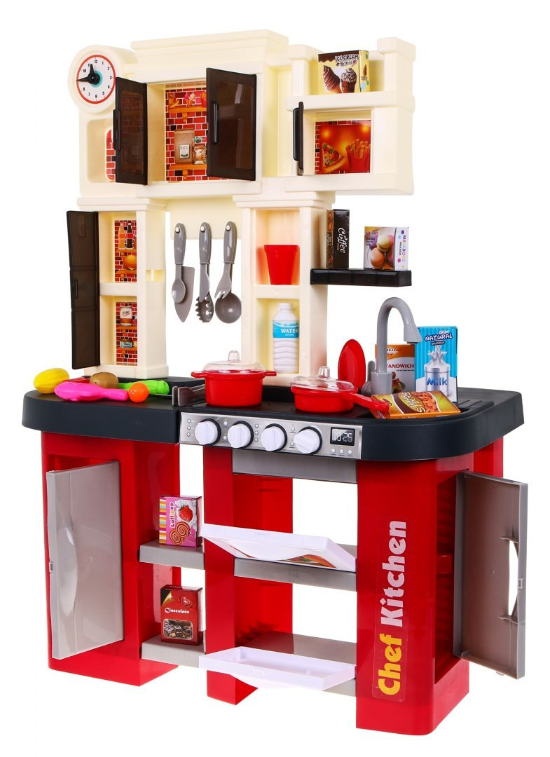 Kitchen with fridge, water tap