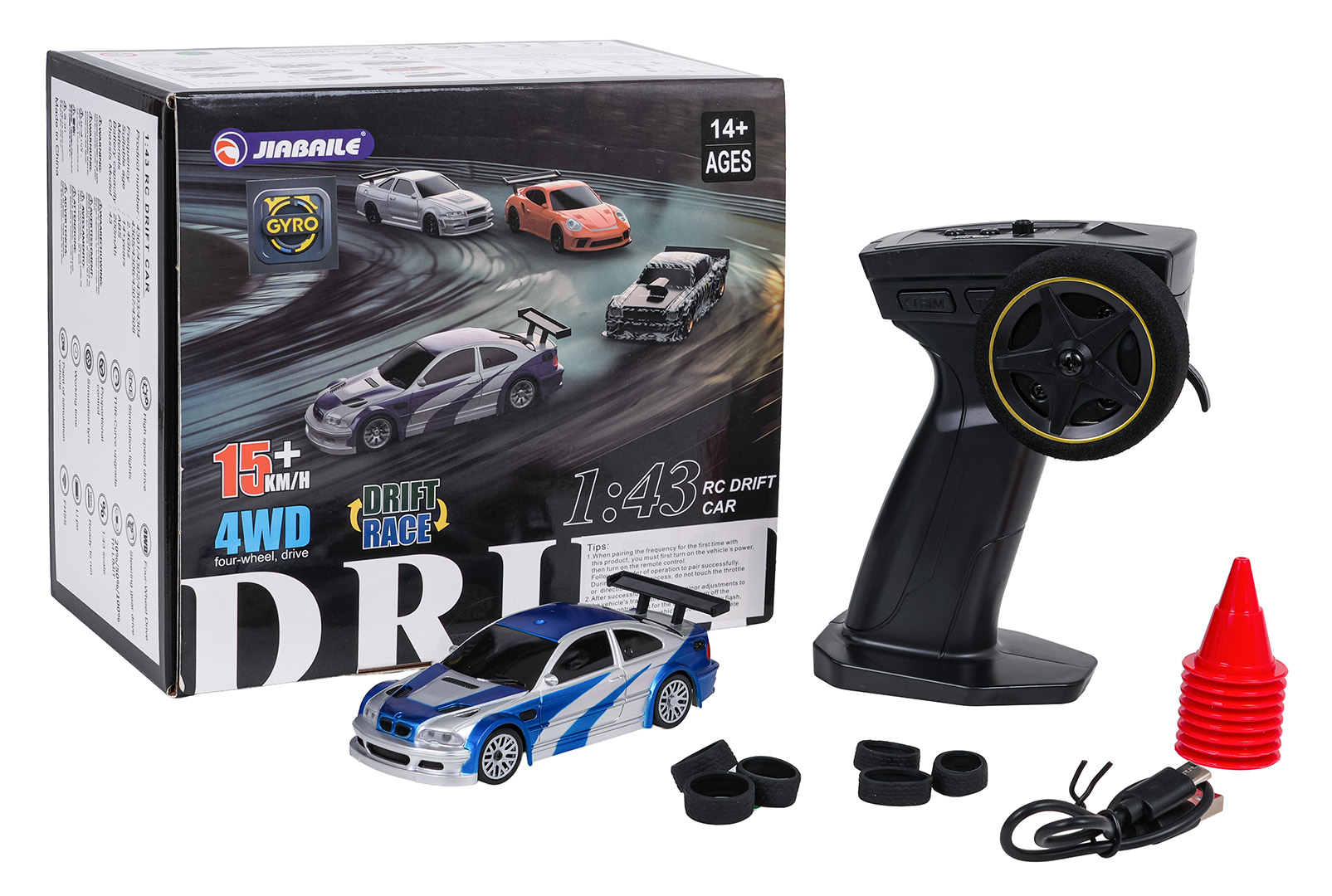 R/C Drift Car 1:43 Blue + Accessories