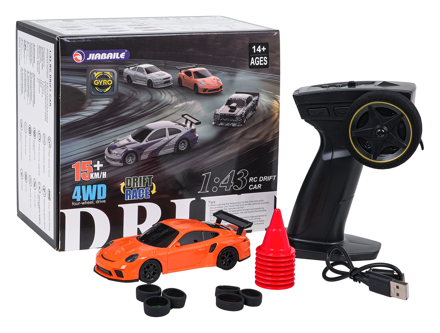 R/C Drift Car 1:43 Orange + Accessories