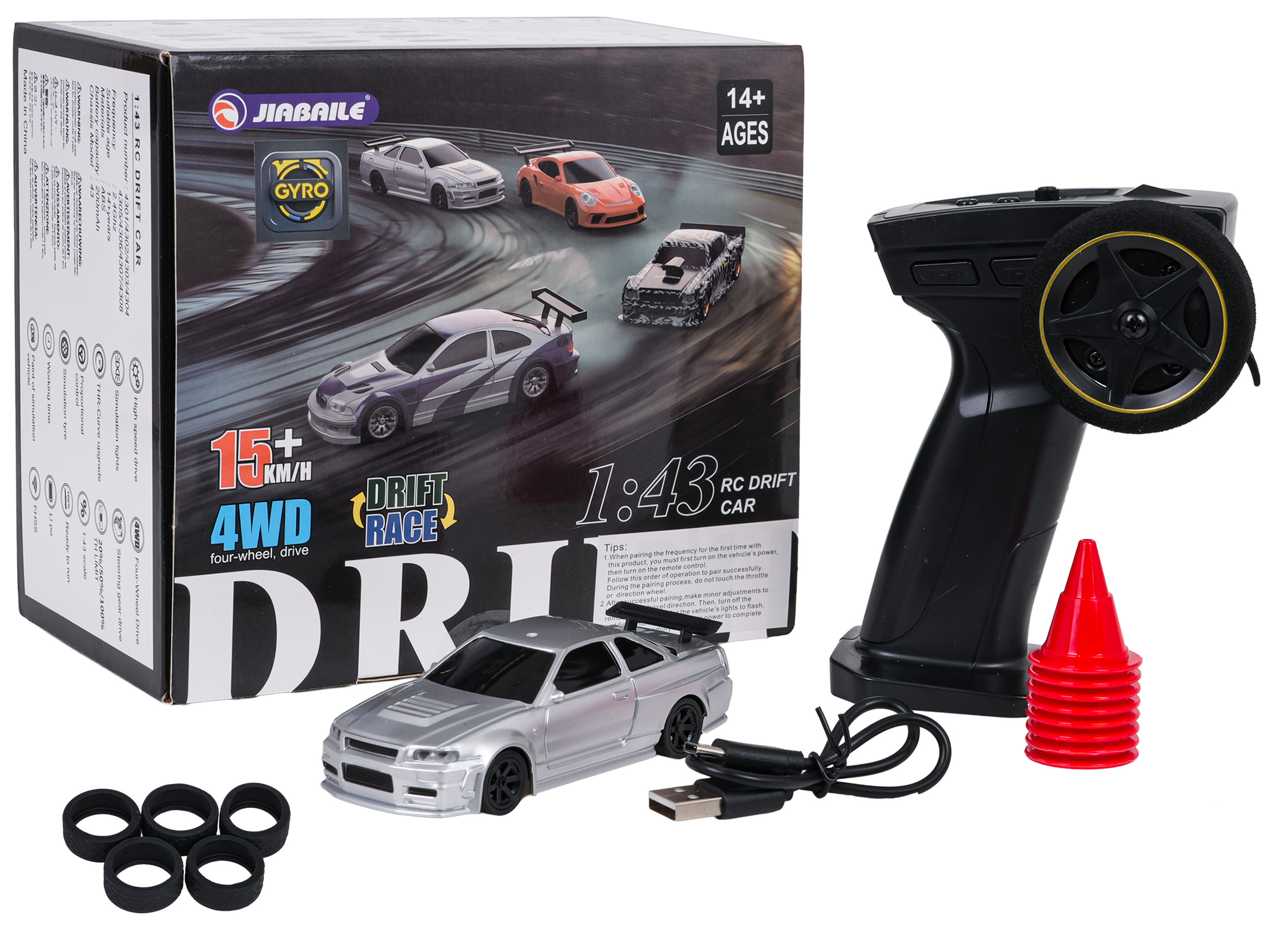 R/C Drift Car 1:43 White + Accessories