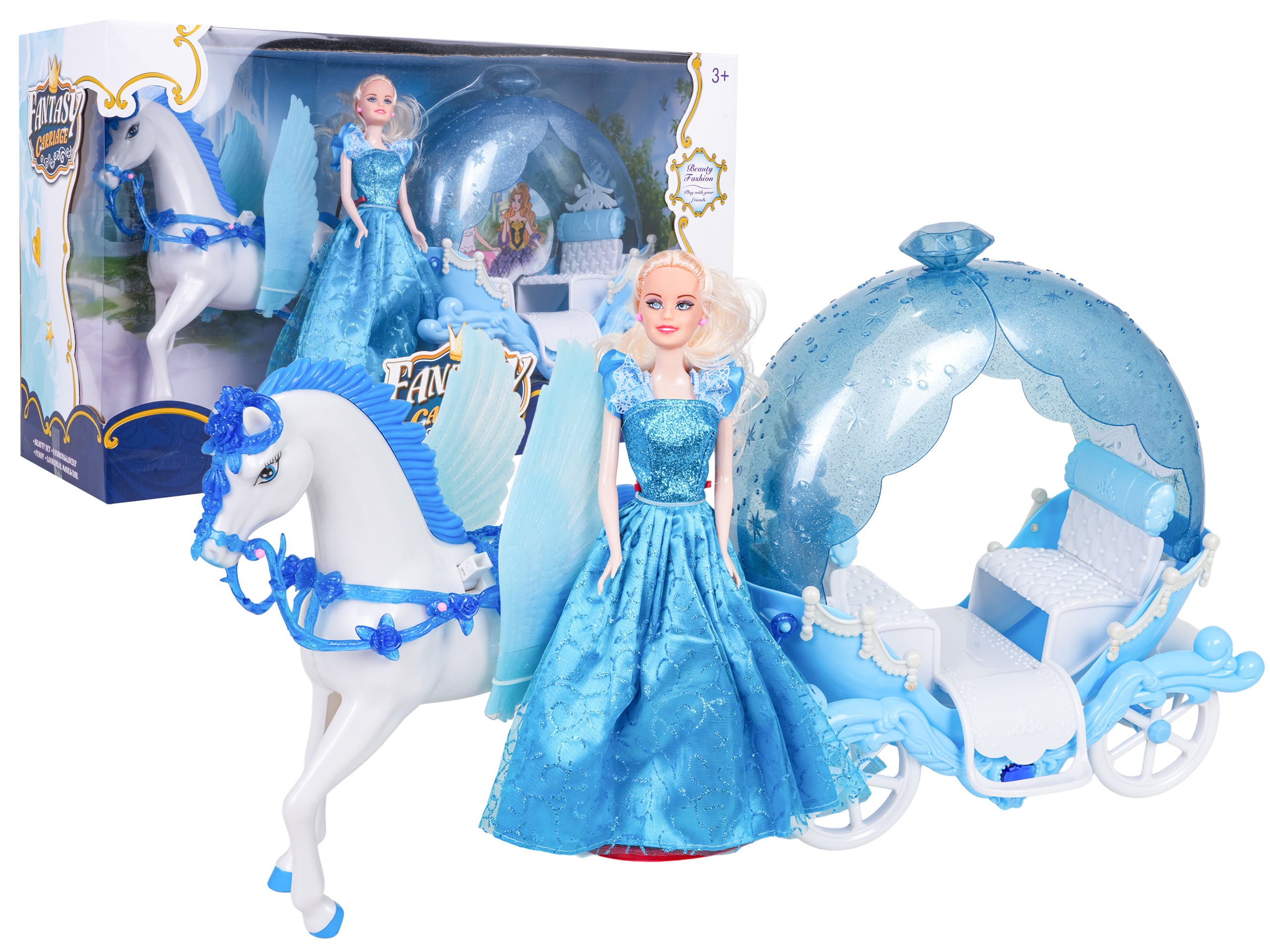 Carriage with Horses + Doll Set