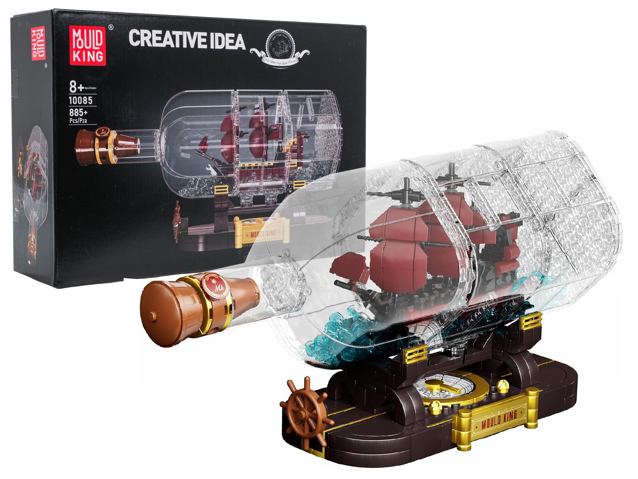 Red Pirate Ship in a Bottle Building Set 885 pcs.