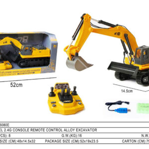 Yellow R/C excavator with control panel