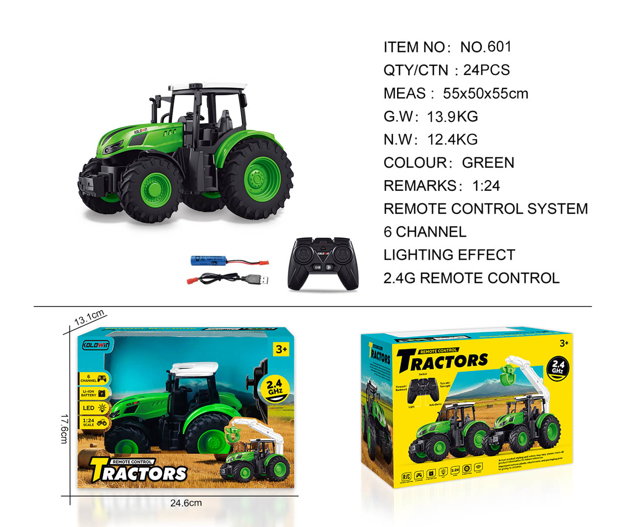 Green tractor 1:24 with remote control