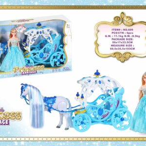 Blue coach with white horse + princess doll