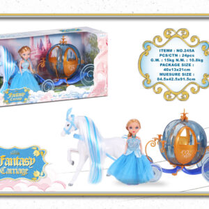 Blue coach with white horse + Little princess doll