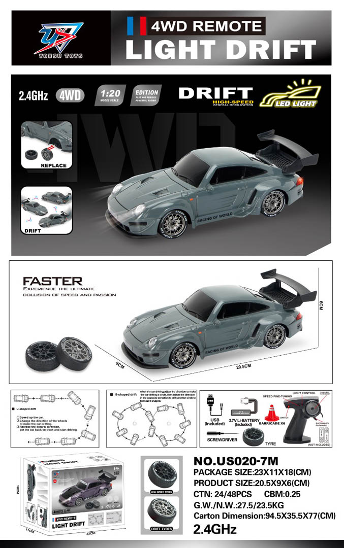 R/C Drift Car 1:20 with Lights Function Green