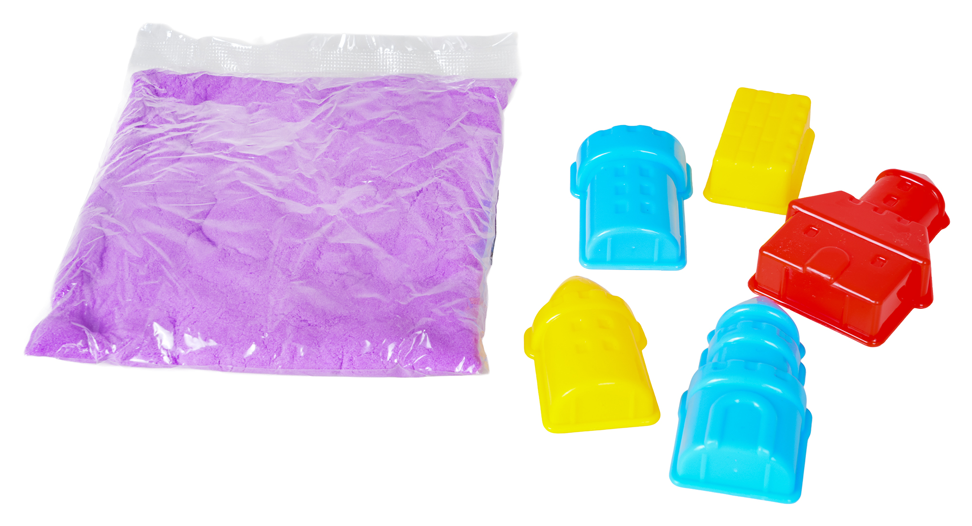 Purple kinetic sand with 5 castle-shaped moulds
