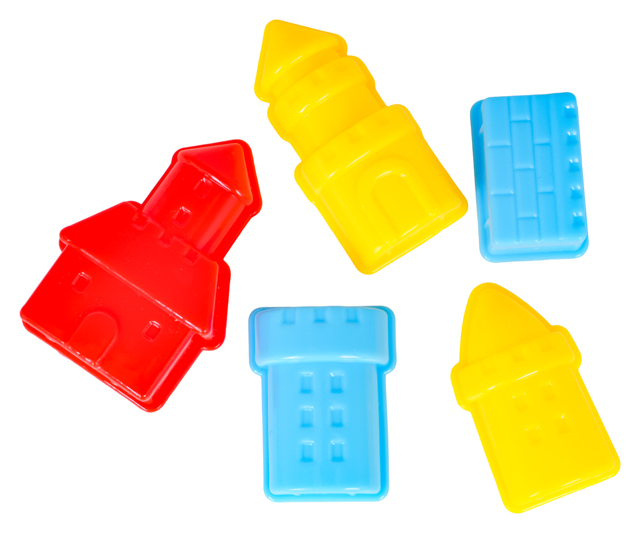 Blue kinetic sand with 5 castle-shaped moulds