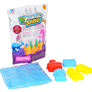 Blue kinetic sand with 5 castle-shaped moulds
