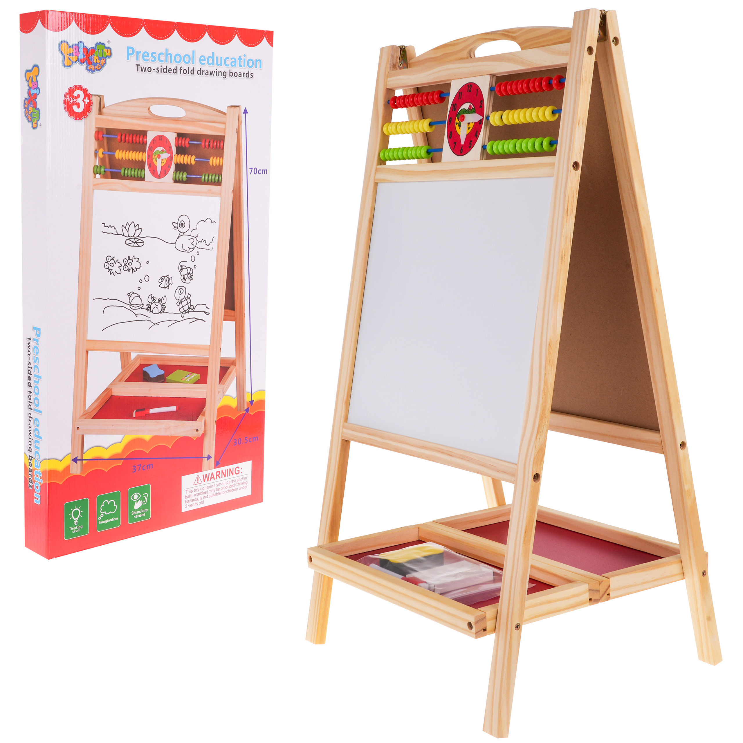 Wooden double-sided board with abacus