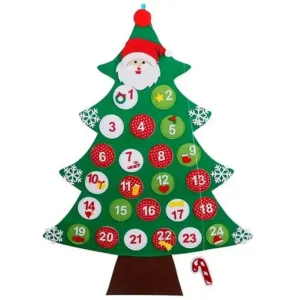 Dječji adventski kalendar – božićni bor od filca s 24 dana, zeleni